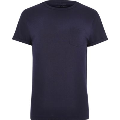 Navy marl roll sleeve t-shirt